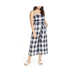 J. CREW Gingham Beauchamps Linen Strappy Jumpsuit Navy/White #L5997 Size 8